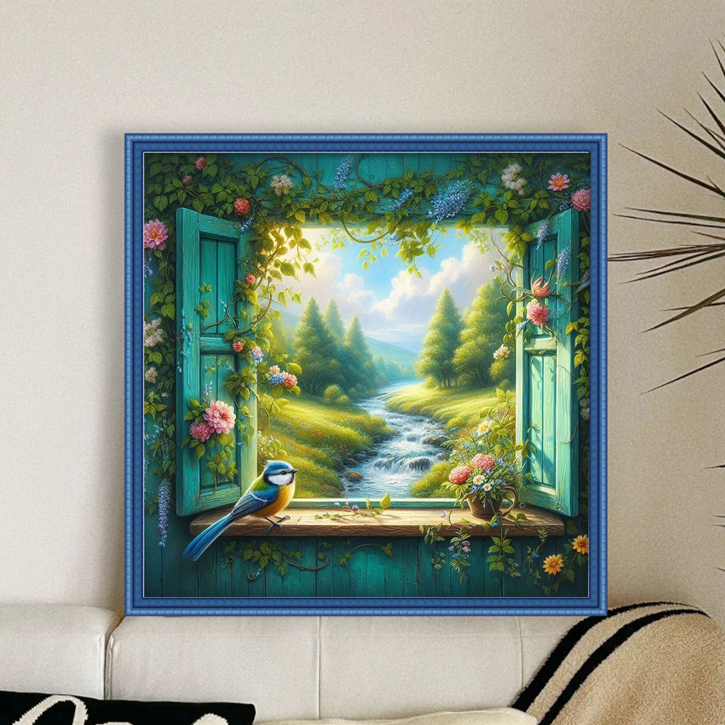 Spring View Outside Window - Full 11CT Stamped Cross Stitch 40x40CM - Huacan