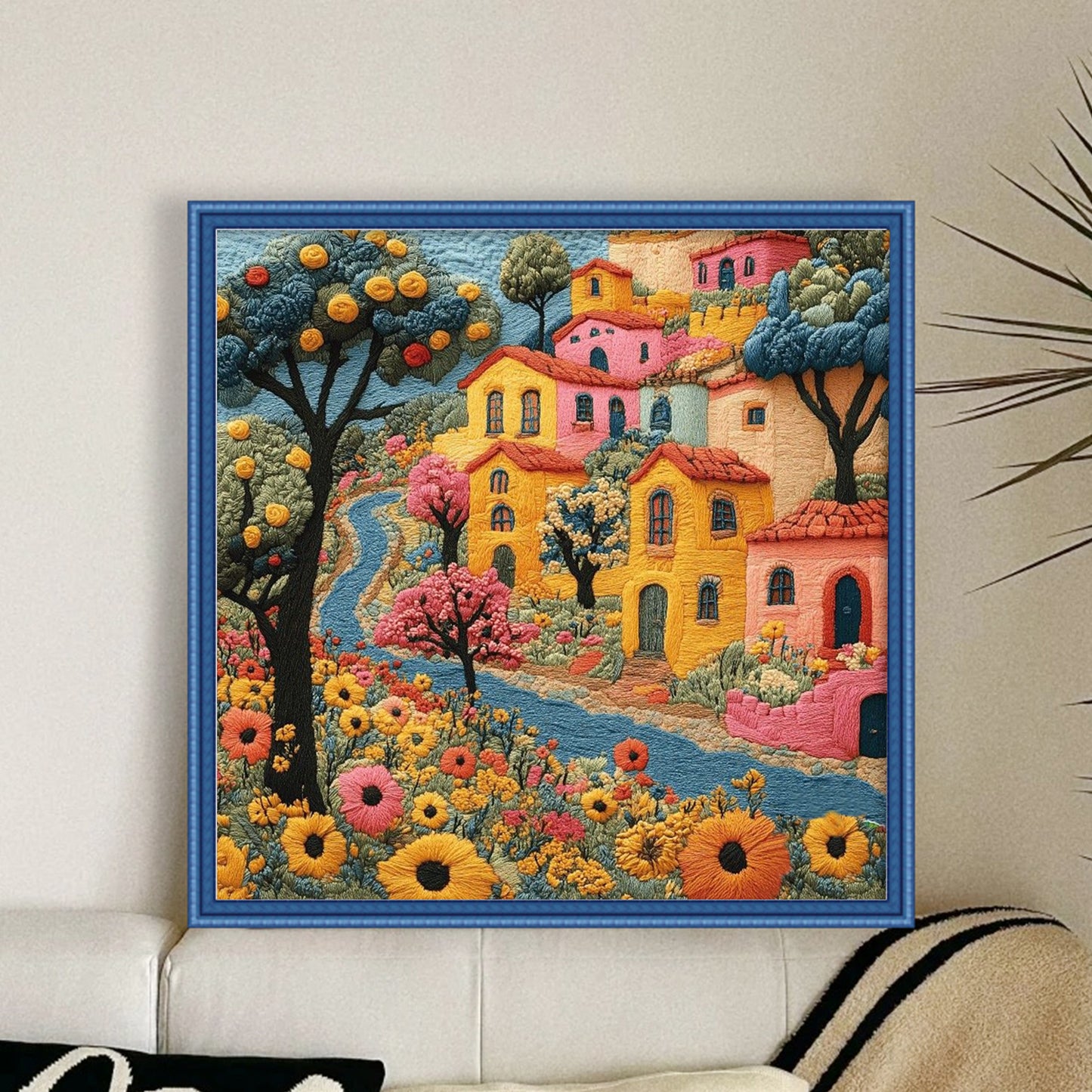 Embroidery Flower Hut - Full 11CT Stamped Cross Stitch 45x45CM - Huacan