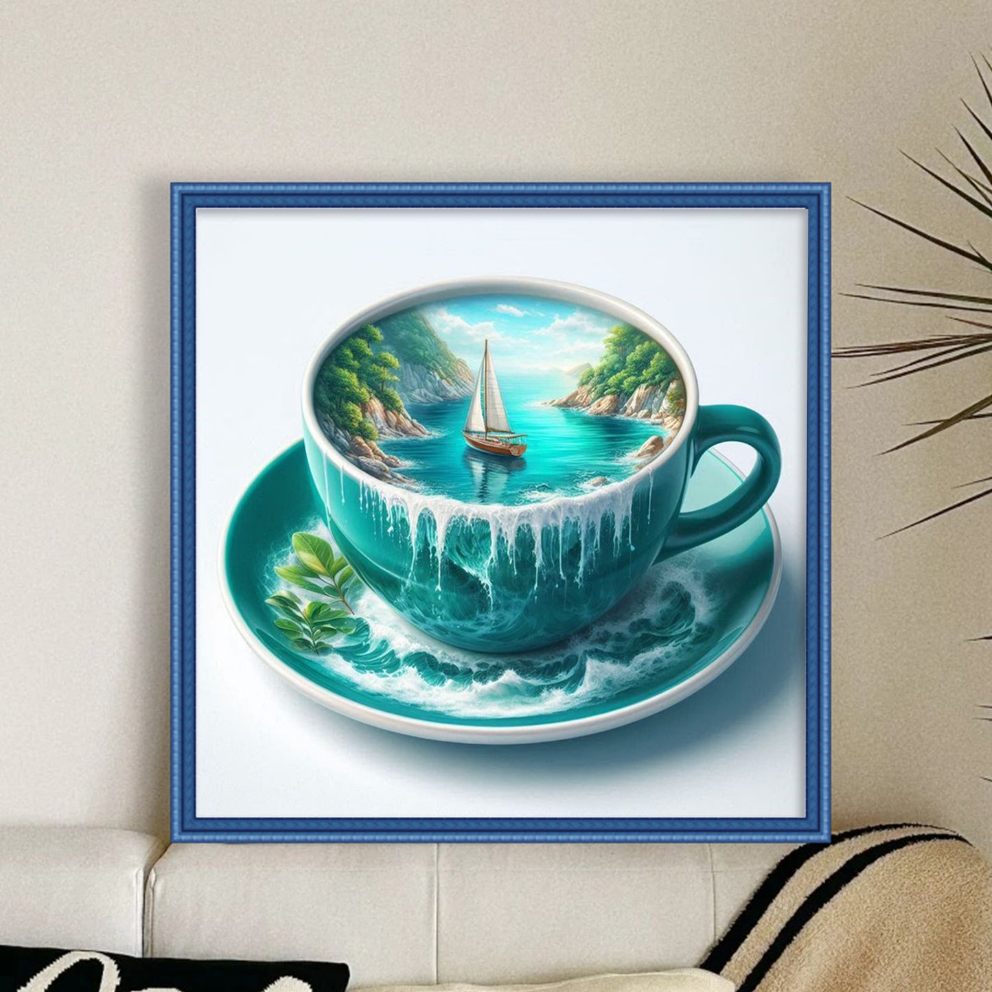 Water Cup Scenery - Full 11CT Stamped Cross Stitch 45x45CM - Huacan