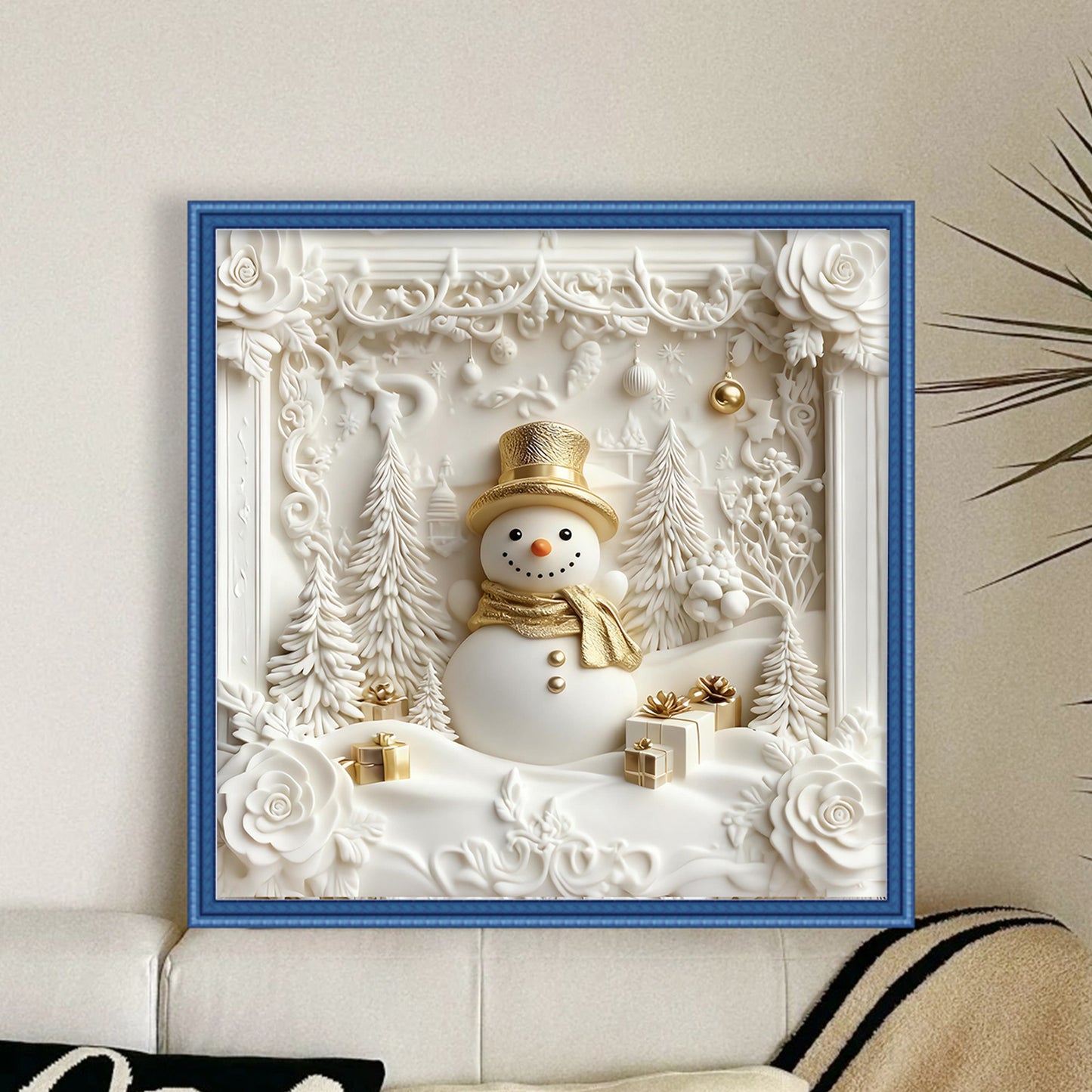 Christmas Snowman - Full 11CT Stamped Cross Stitch 40x40CM - Huacan