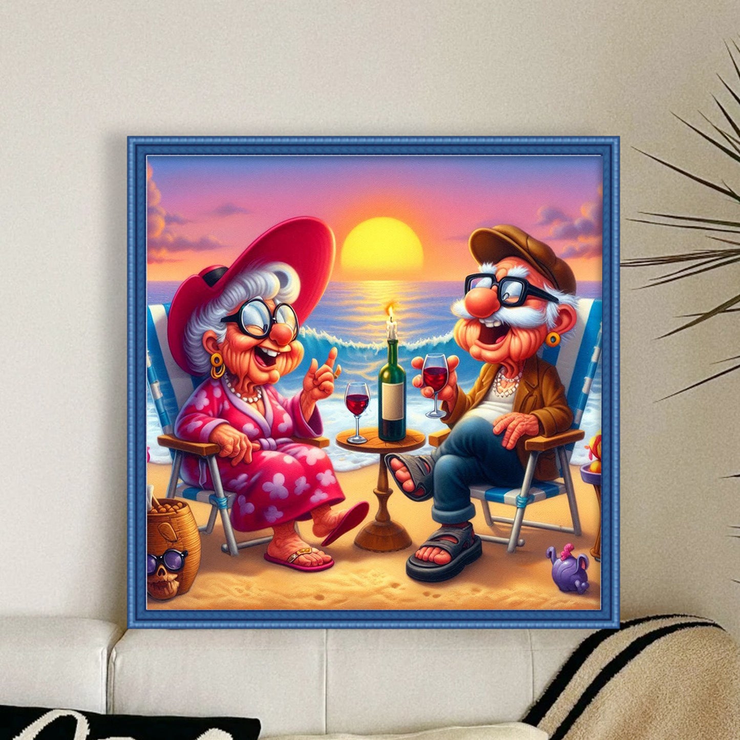 Grandma And Grandpa On The Beach - Full 11CT Stamped Cross Stitch 40x40CM - Huacan