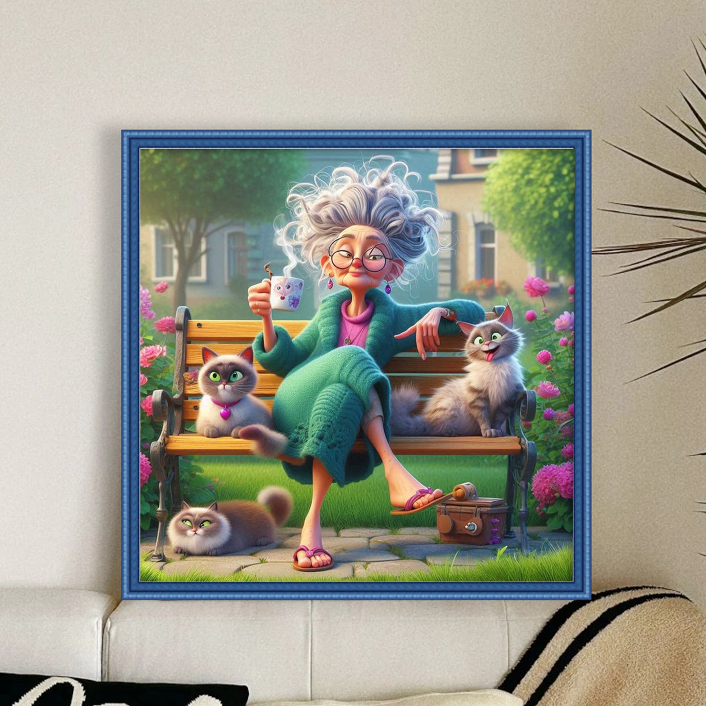 Grandma On Chair - Full 11CT Stamped Cross Stitch 40x40CM - Huacan