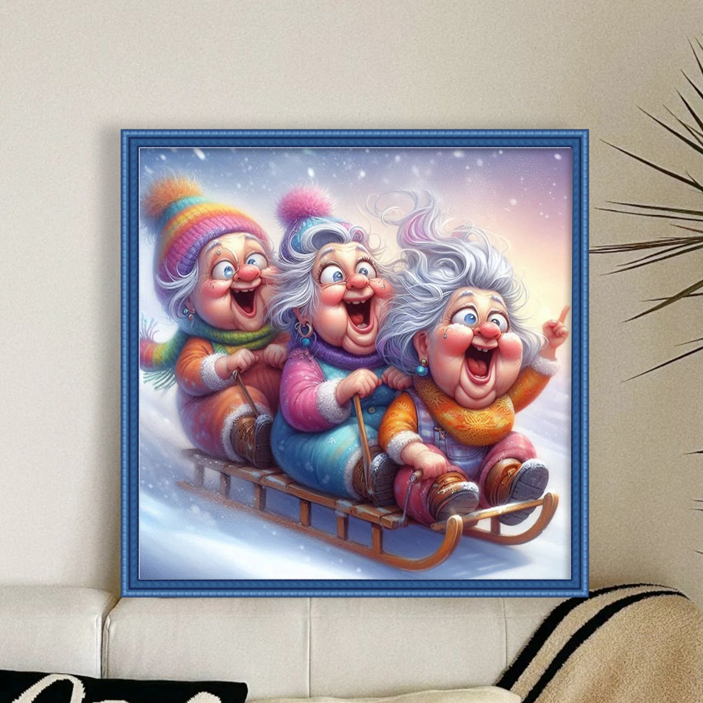 Grandmas Skiing - Full 11CT Stamped Cross Stitch 40x40CM - Huacan