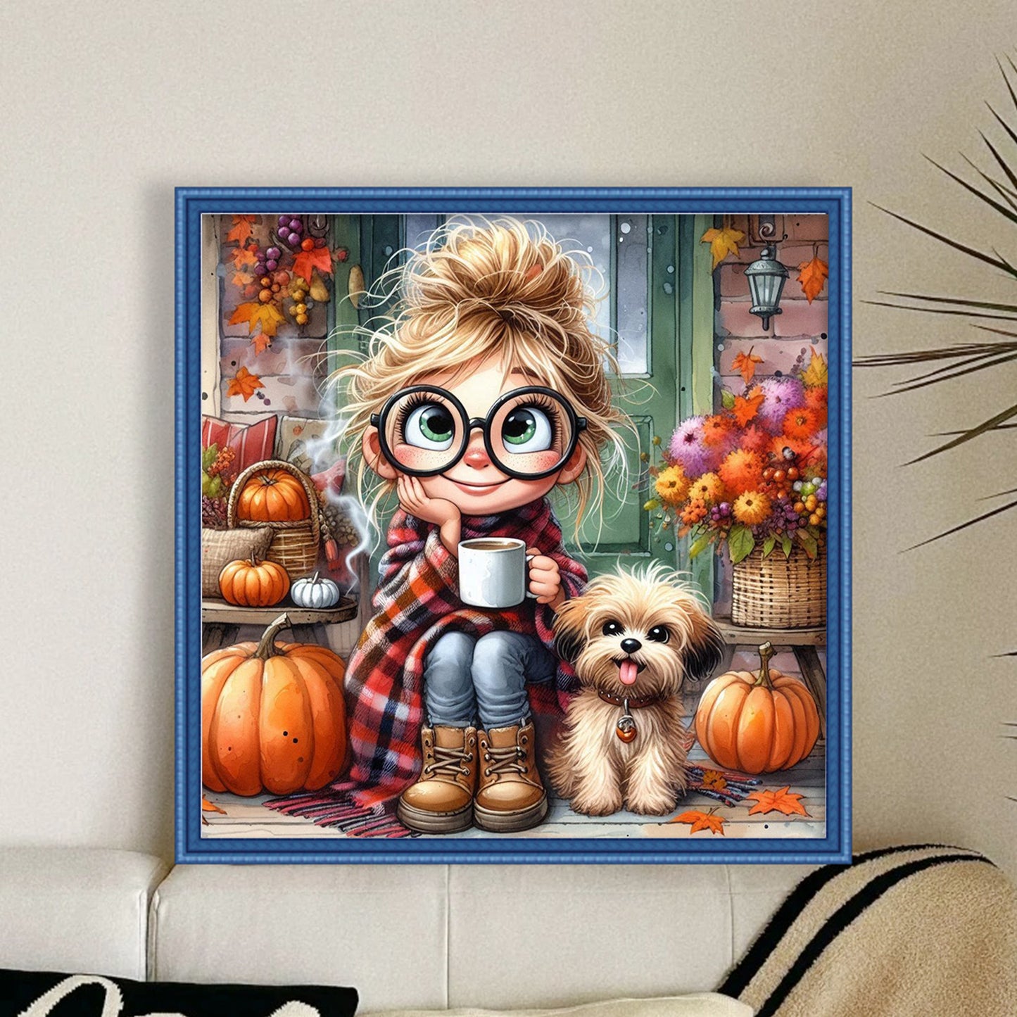 Girl And Dog - Full 11CT Stamped Cross Stitch 40x40CM - Huacan