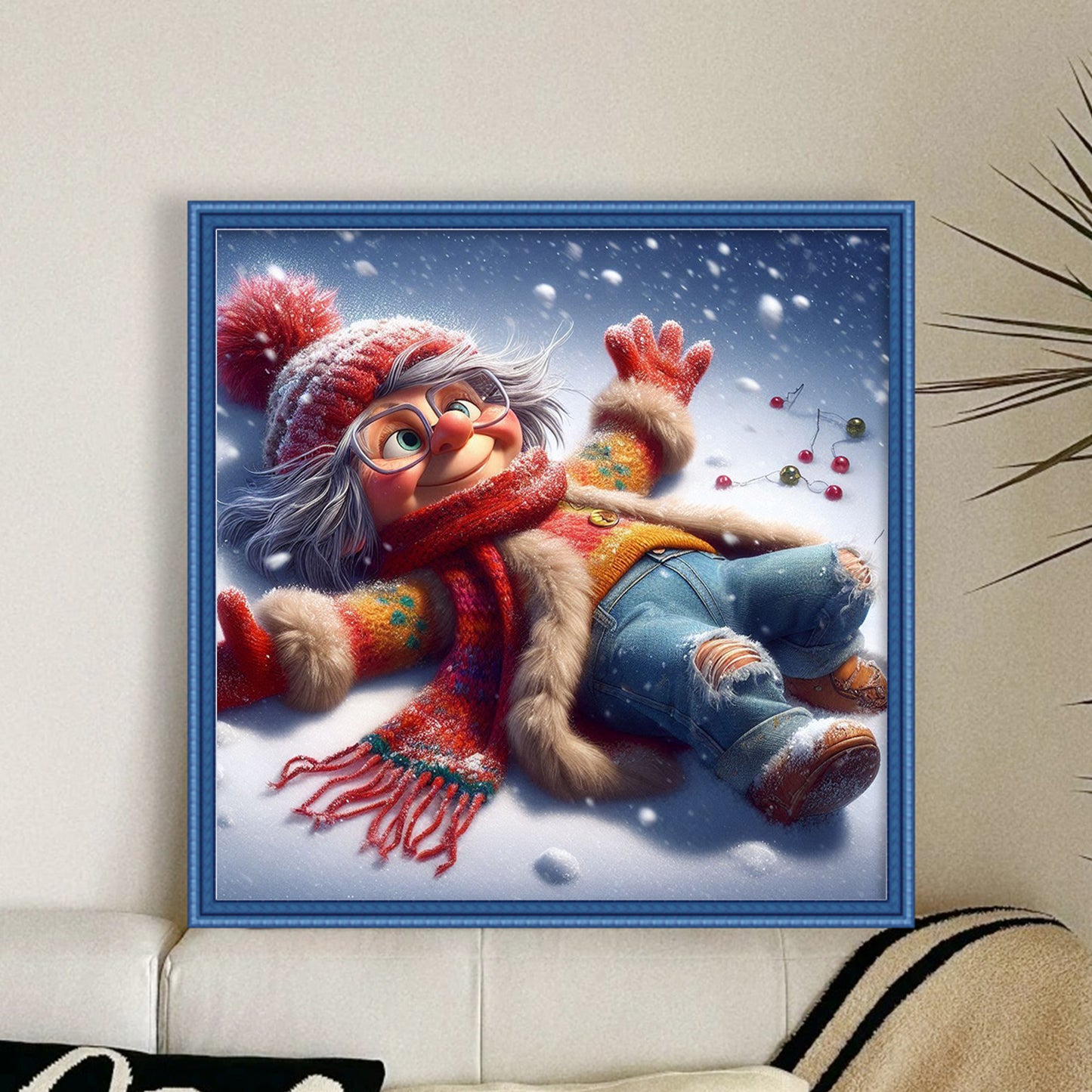 Grandma In Snow - Full 11CT Stamped Cross Stitch 40x40CM - Huacan
