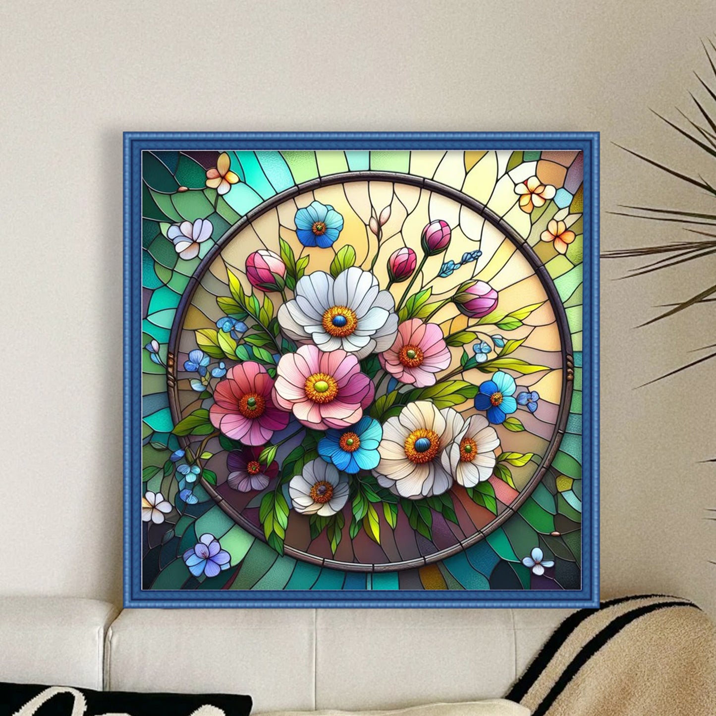 Stained Glass - Poppy - Full 11CT Stamped Cross Stitch 45x45CM - Huacan