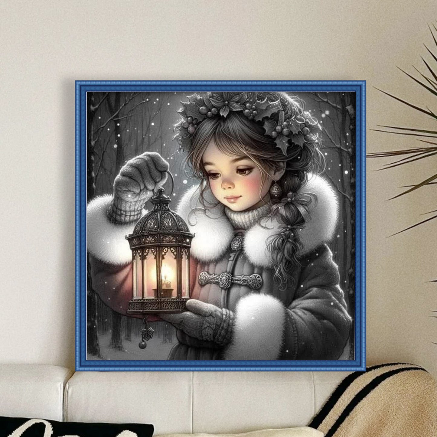 Girl With Lantern - Full 11CT Stamped Cross Stitch 45x45CM - Huacan