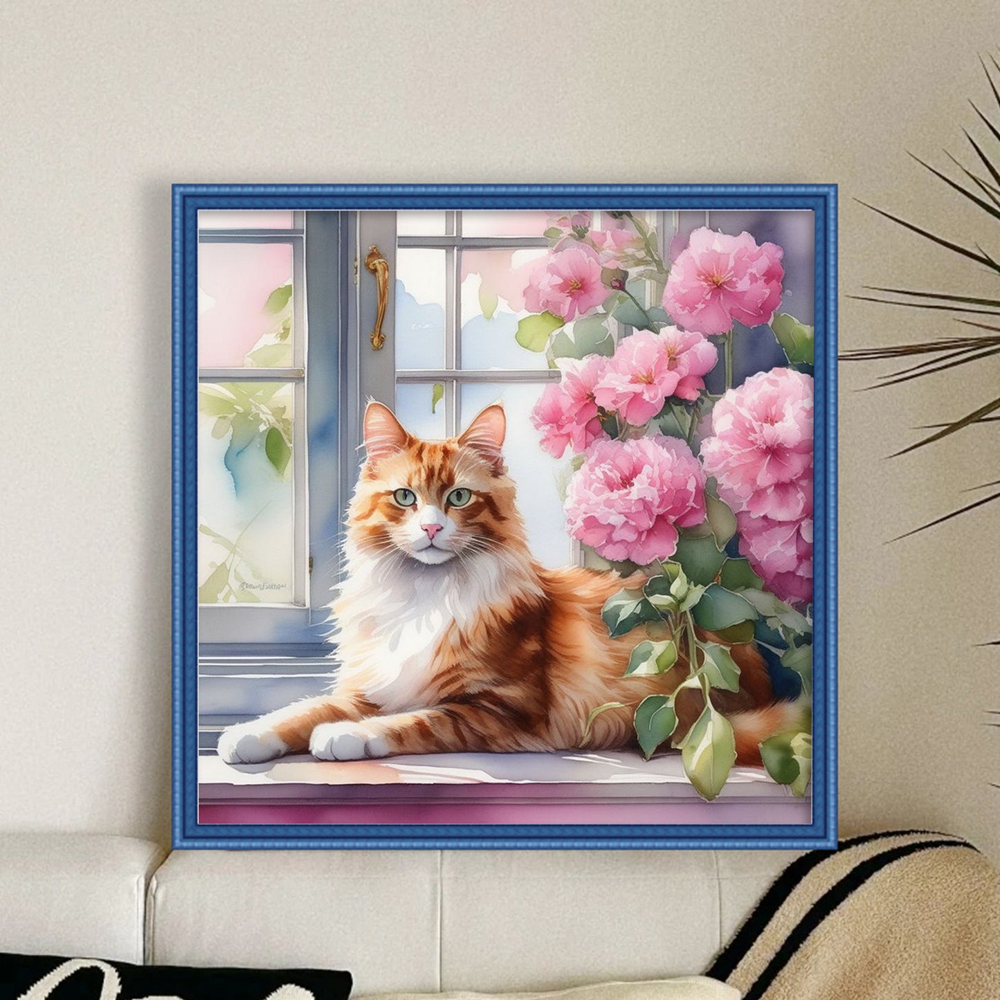 Cat By Window - Full 11CT Stamped Cross Stitch 40x40CM - Huacan
