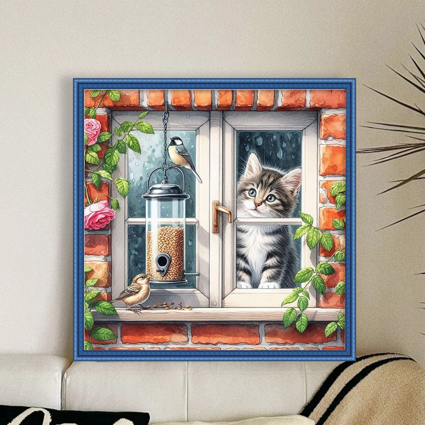 Cat By Window - Full 11CT Stamped Cross Stitch 40x40CM - Huacan