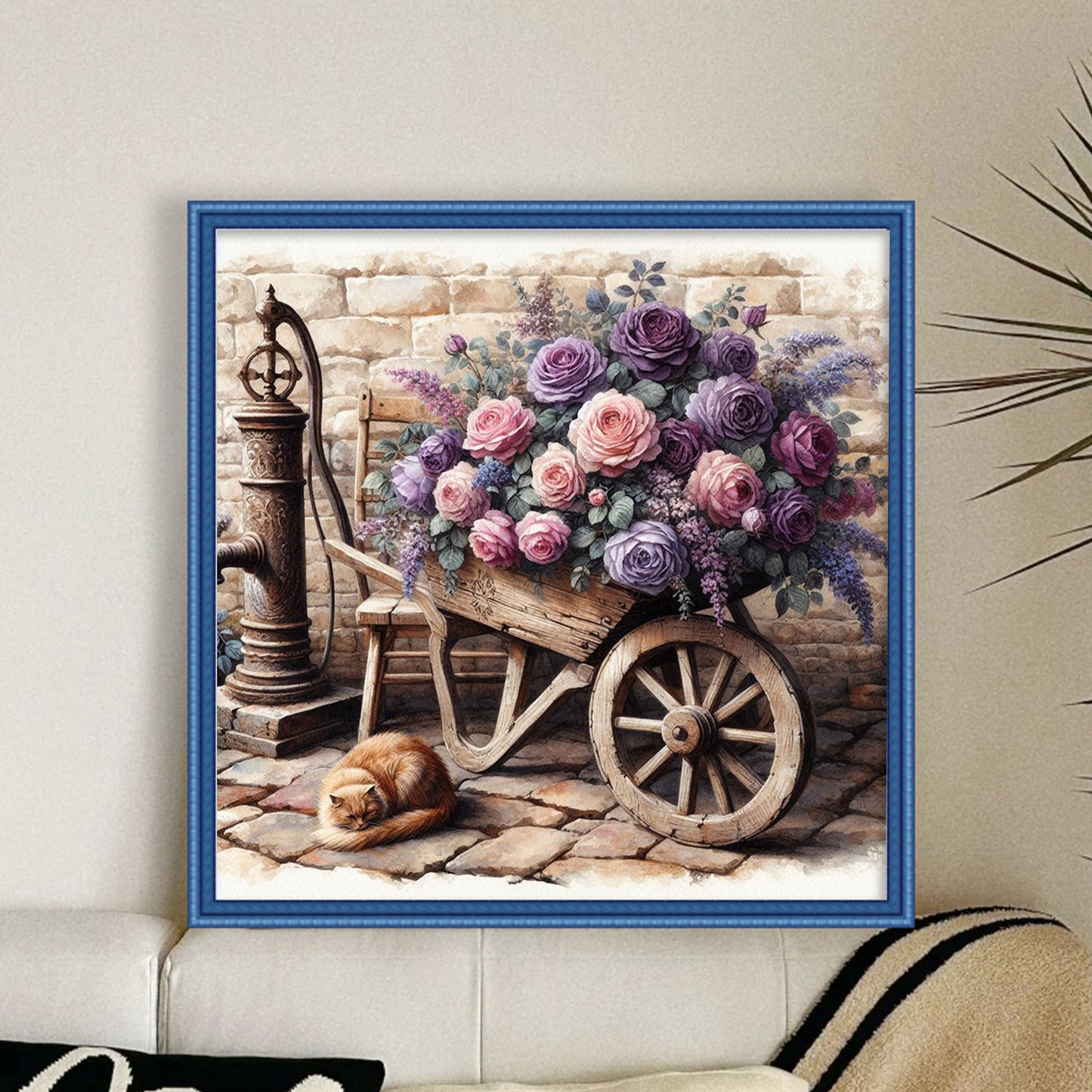 Flower Cart - Full 11CT Stamped Cross Stitch 40x40CM - Huacan