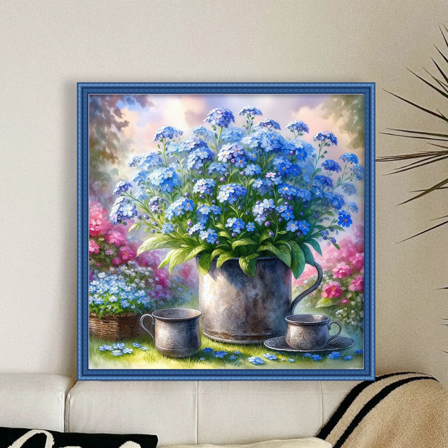 Flowers In Iron Bucket - Full 11CT Stamped Cross Stitch 40x40CM - Huacan