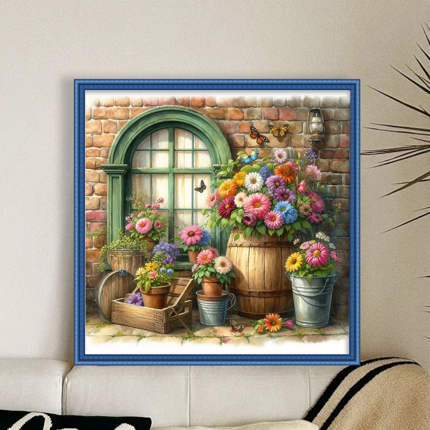 Flowers By Window - Full 11CT Stamped Cross Stitch 40x40CM - Huacan