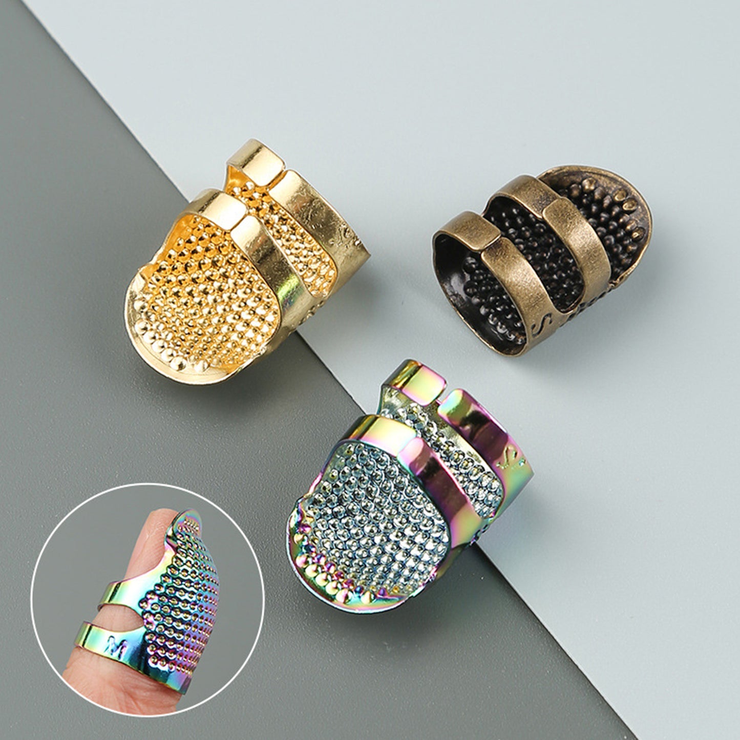 4PCS Cross-Stitch Tools Retro Adjustable Thimble Hand Sewing Ring (Colored S)