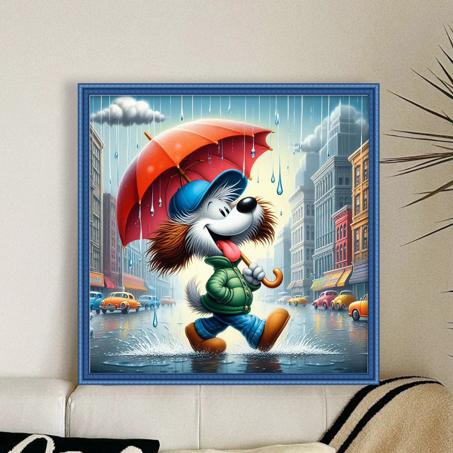 A Dog With An Umbrella - Full 11CT Stamped Cross Stitch 40x40CM - Yishu