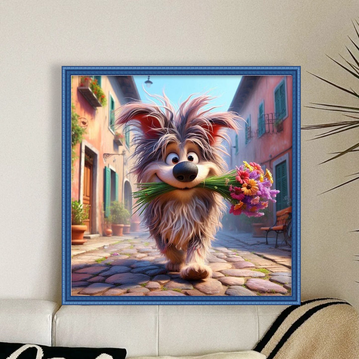 The Little Dog Carrying A Flower - Full 11CT Stamped Cross Stitch 40x40CM - Yishu