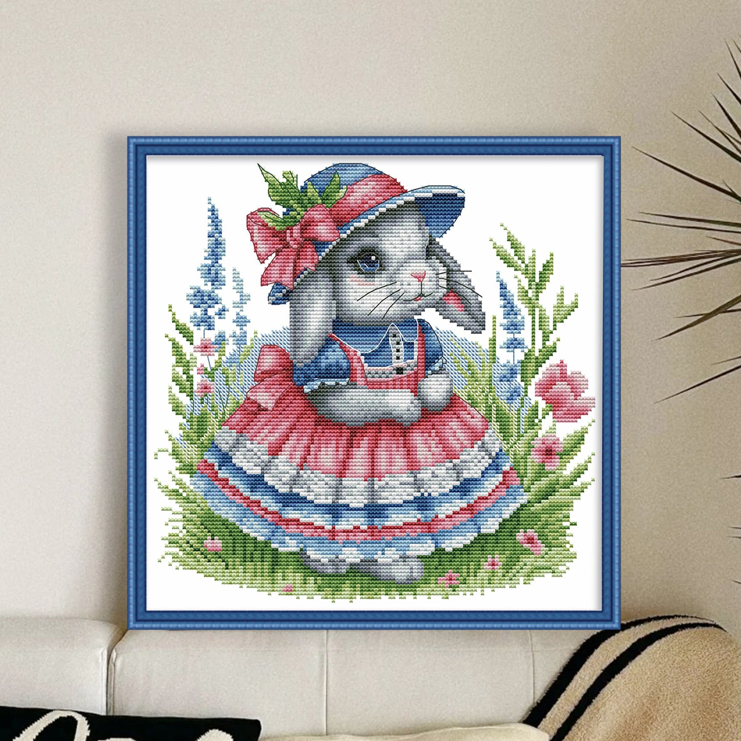 Lolita Bunny - Partial 14CT Stamped Cross Stitch 30x30CM - Joy Sunday Backstitch