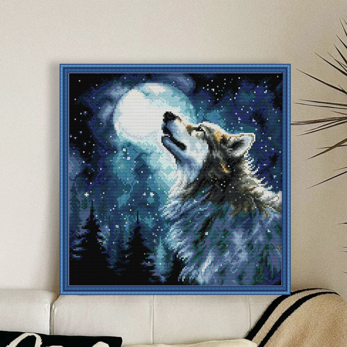 Wolfskönig in verschneiter Nacht - Vollständiges 14CT gestempeltes Kreuzstich-Set 34x34CM - Joy Sunday