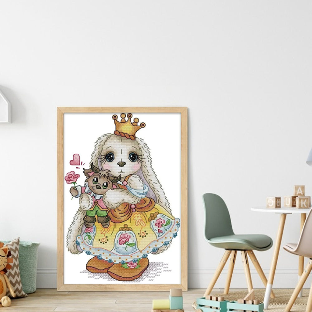 Long-Eared Bunny - Partial 14CT Stamped Cross Stitch 18x27CM - Joy Sunday Backstitch+Half Cross Stitch