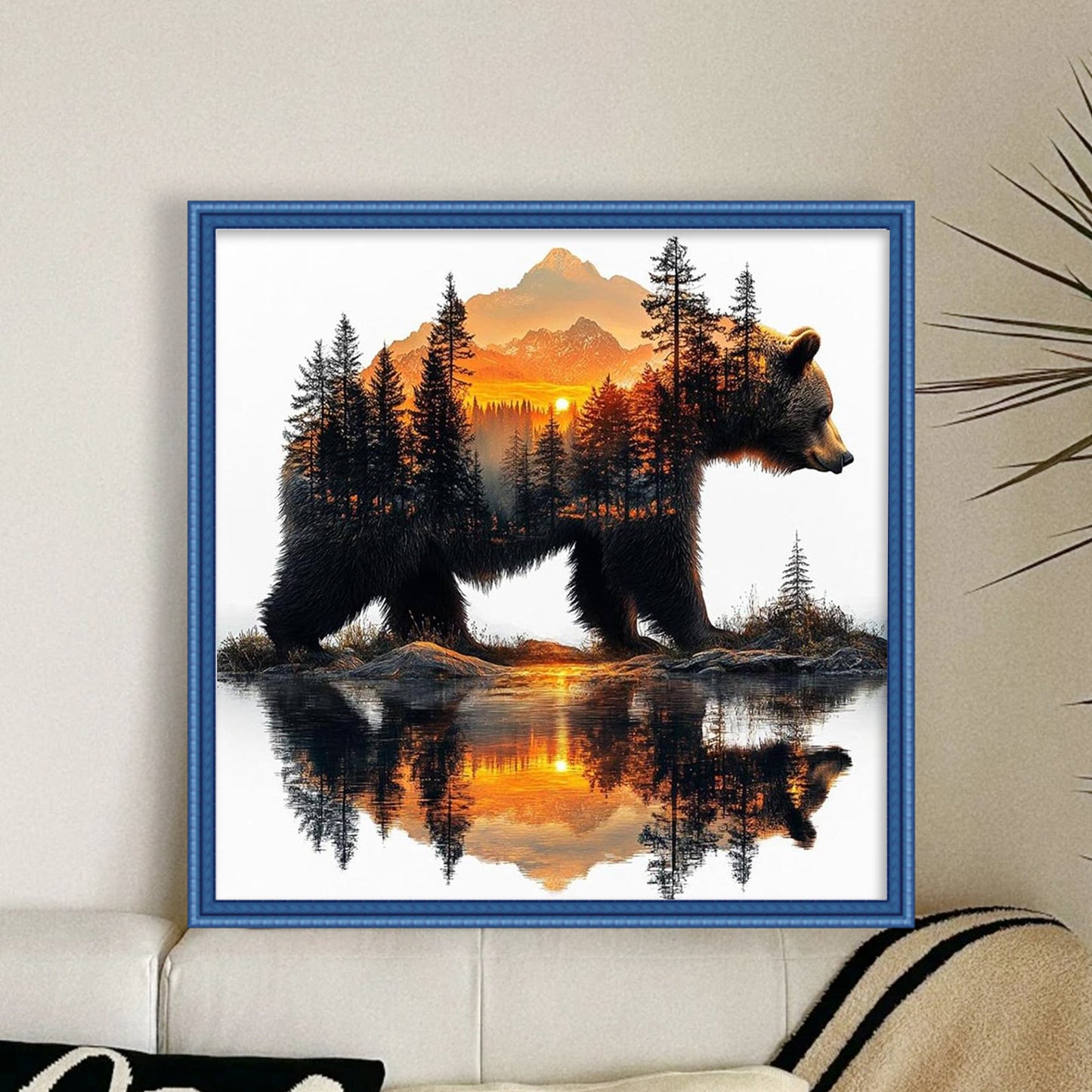 Silhouette Bear Forest - Full 11CT Stamped Cross Stitch 45x45CM - Huacan