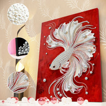 Load image into Gallery viewer, DIY Pearl Painting Kit 30x40CM Fighting Fish Framed Handmade Pearl Material Art Set Room Wall Decoration