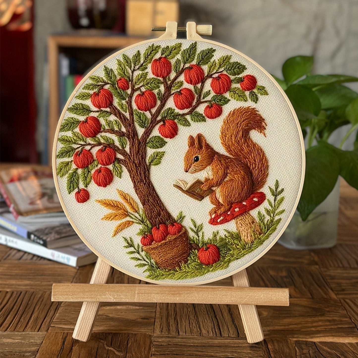 Squirrel - DIY Embroidery Cross Stitch Kit with Pattern Cotton Threads Needles Hoop 30x30CM/11.81x11.81in