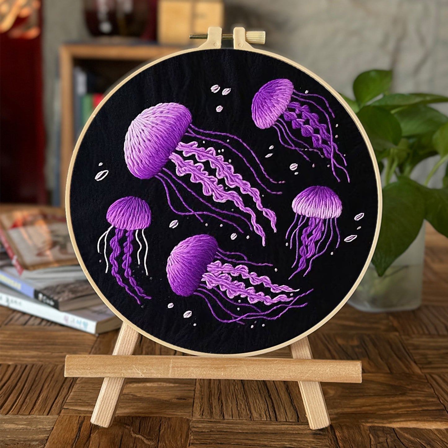 Jellyfish - DIY Embroidery Cross Stitch Kit with Pattern Cotton Threads Needles Hoop 30x30CM/11.81x11.81in