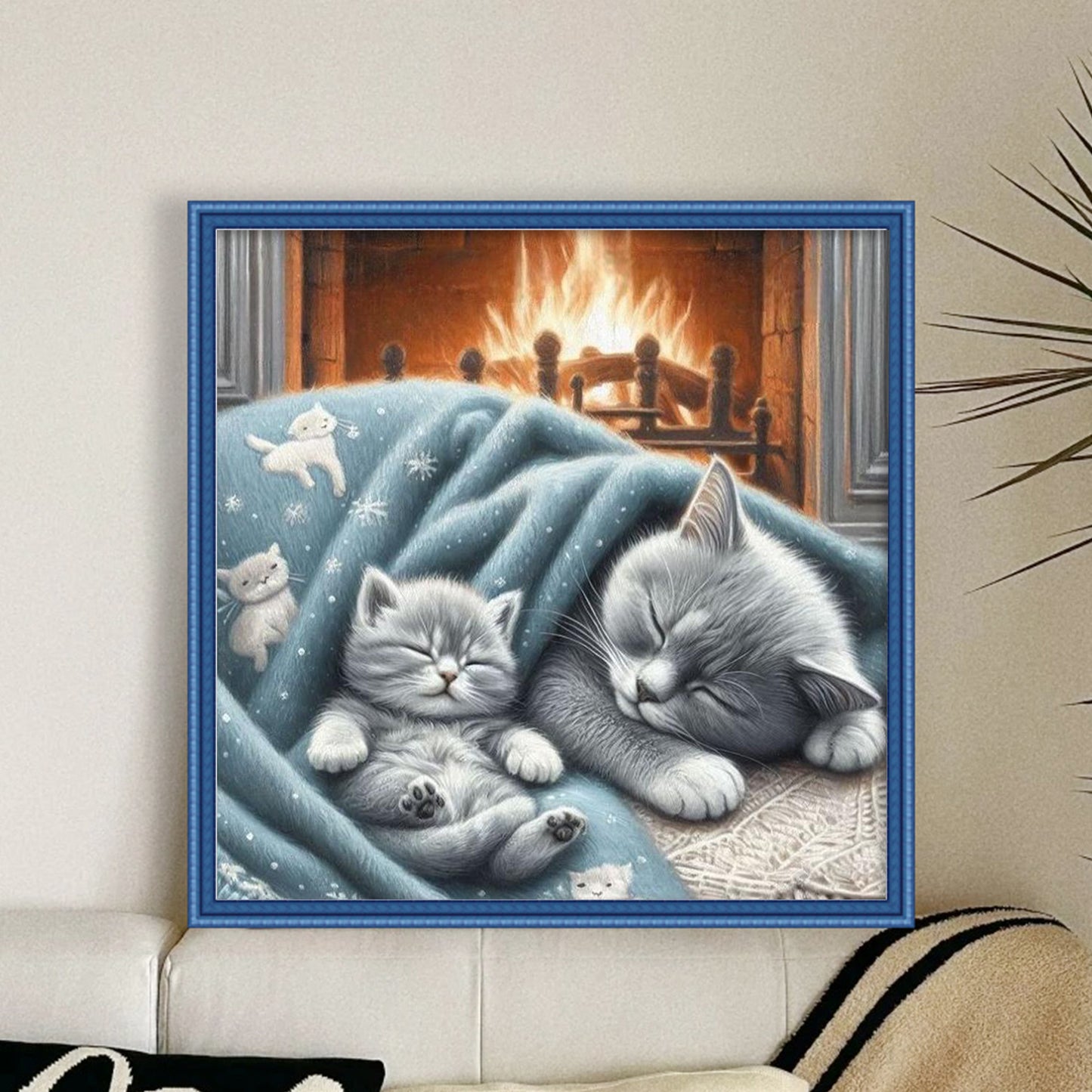 Sleeping Cat - Full 11CT Stamped Cross Stitch 45x45CM - Huacan
