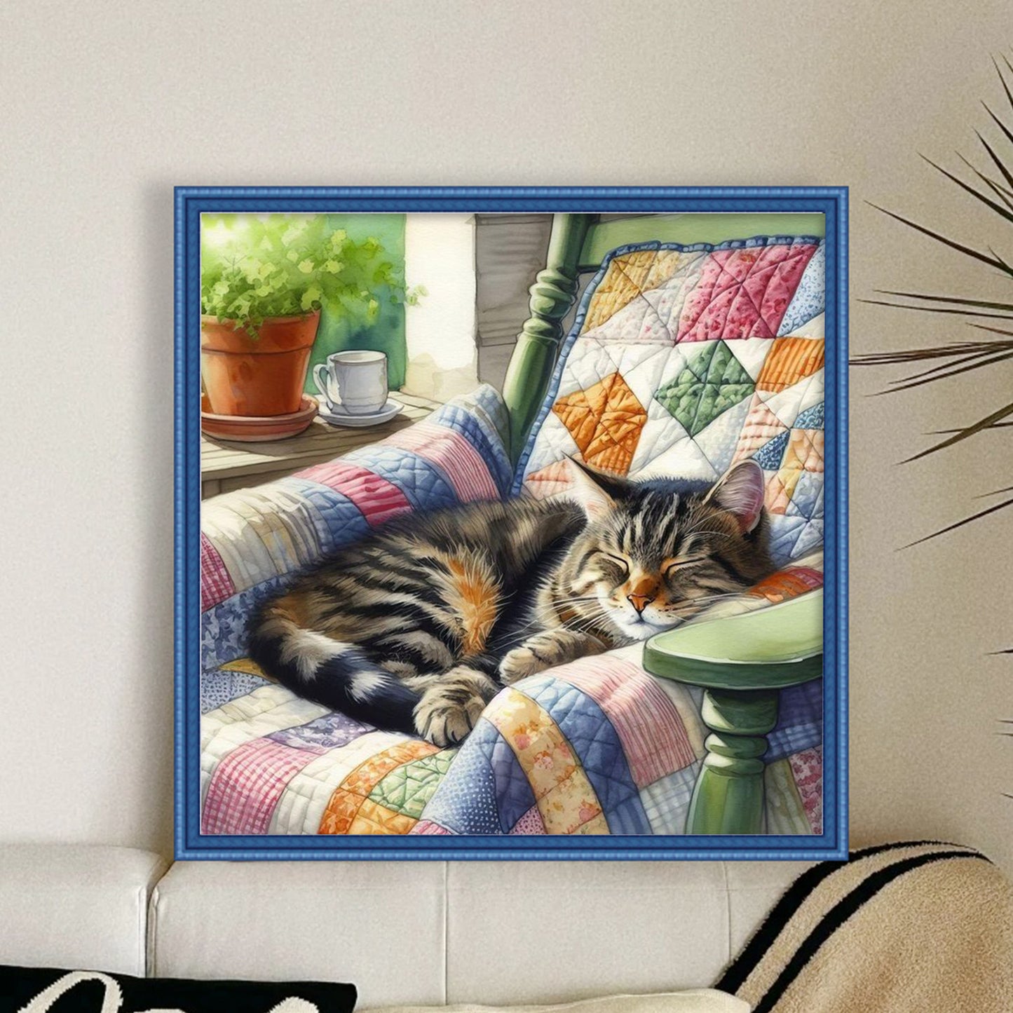 Sleeping Cat On Chair - Full 11CT Stamped Cross Stitch 45x45CM - Huacan