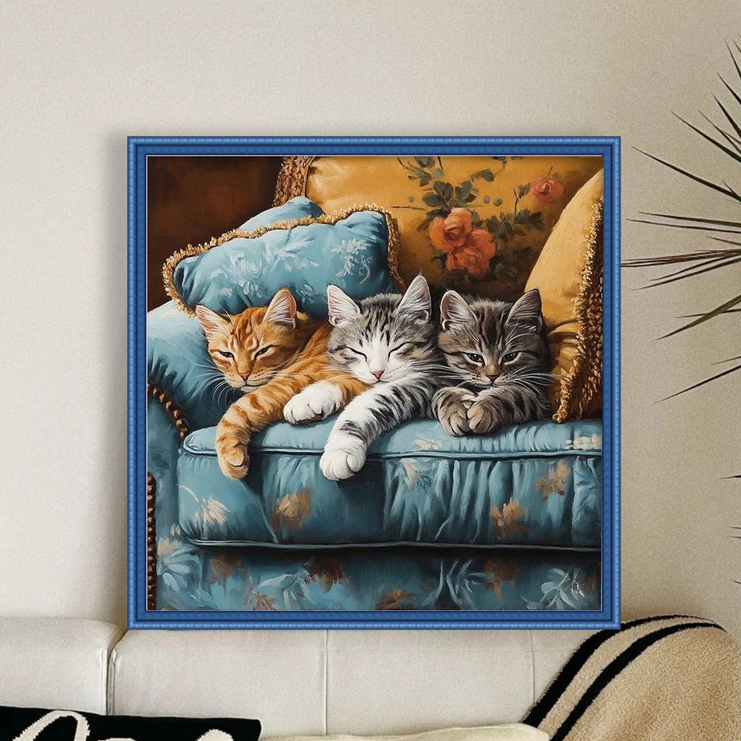 Sleeping Cat On Sofa - Full 11CT Stamped Cross Stitch 45x45CM - Huacan