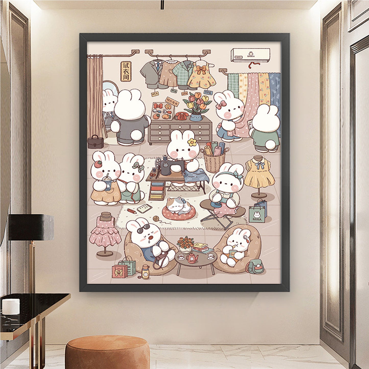 Dora The Tailor Bunny - Full 11CT Stamped Cross Stitch 65x75CM - QiangHongXiu