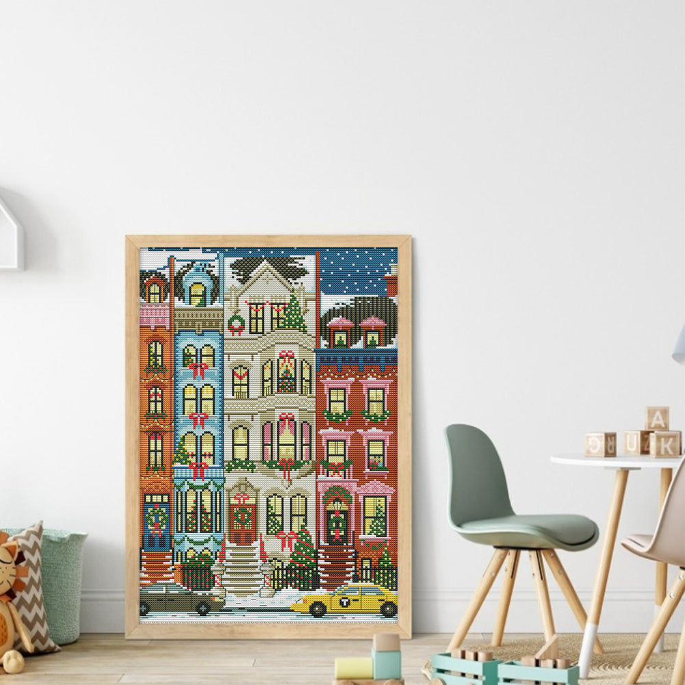 Christmas Apartment - Full 14CT Stamped Cross Stitch 29x41CM - Joy Sunday Backstitch