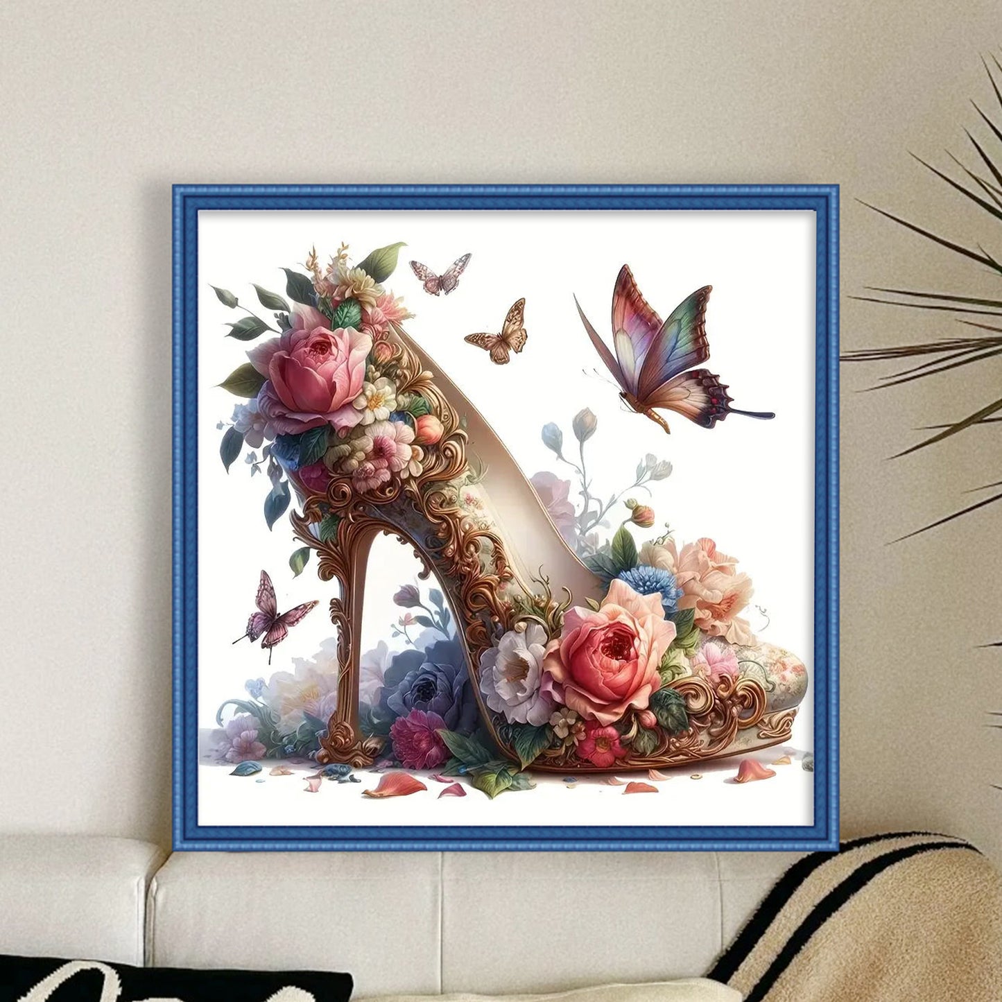 High Heels & Flowers - Full 11CT Stamped Cross Stitch 40x40CM - Yishu