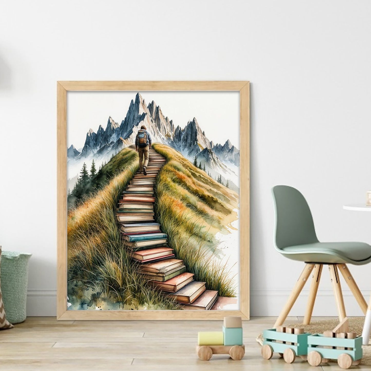 Book Stack Stairs - Full 11CT Stamped Cross Stitch 40x50CM - Yishu