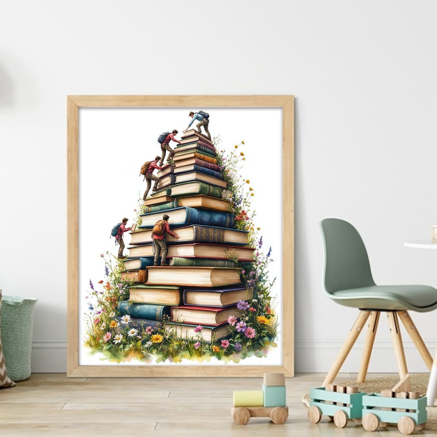 Book Stack Stairs - Full 11CT Stamped Cross Stitch 40x50CM - Yishu