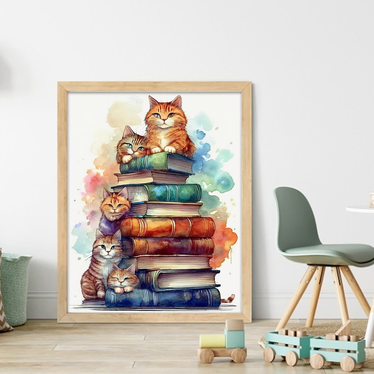 Cat On Book Stack - Full 11CT Stamped Cross Stitch 40x50CM - Yishu