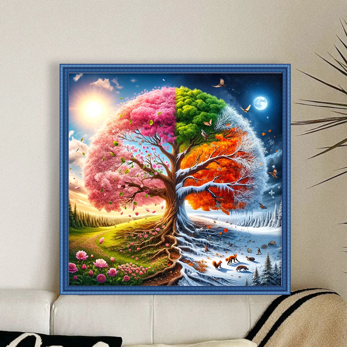 Four Seasons Tree Of Life - Full 14CT Counted Cross Stitch 40x40CM - Yishu
