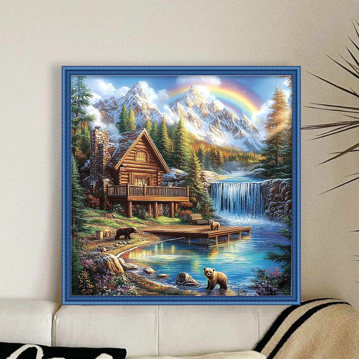 Cabin By River - Full 14CT Counted Cross Stitch 40x40CM - Yishu