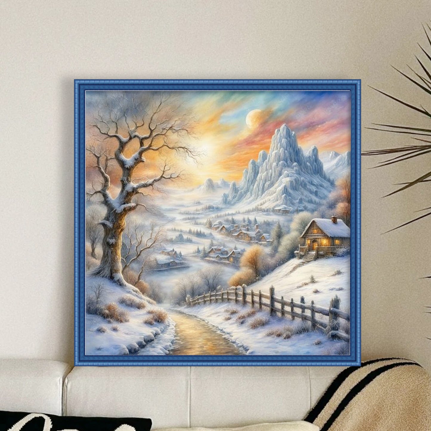 Winter Hut - Full 11CT Stamped Cross Stitch 45x45CM - Huacan