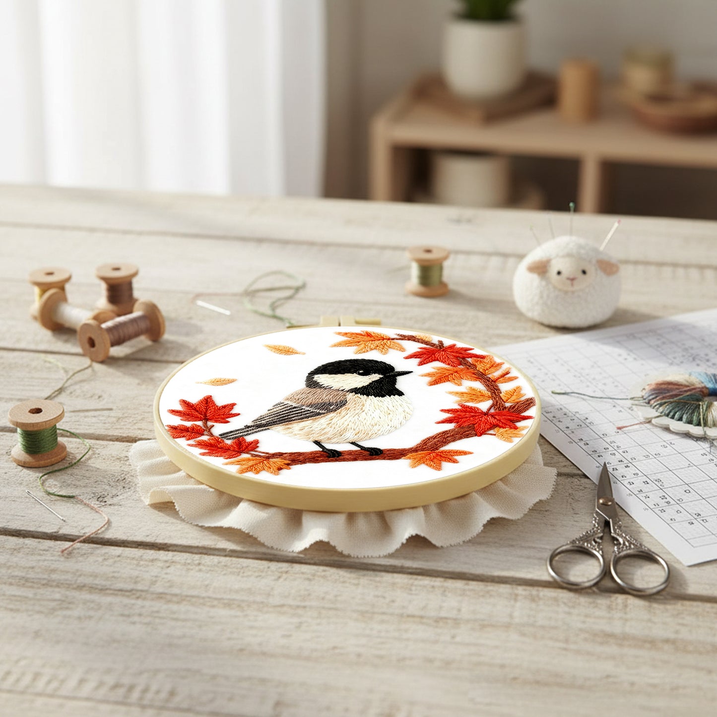 Robin - DIY Embroidery Cross Stitch Kit with Pattern Cotton Threads Needles Hoop 29x29CM/11.42x11.42in