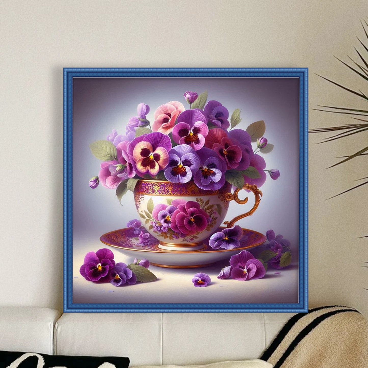 Pansy Teacup - Full 11CT Stamped Cross Stitch 40x40CM - Huacan