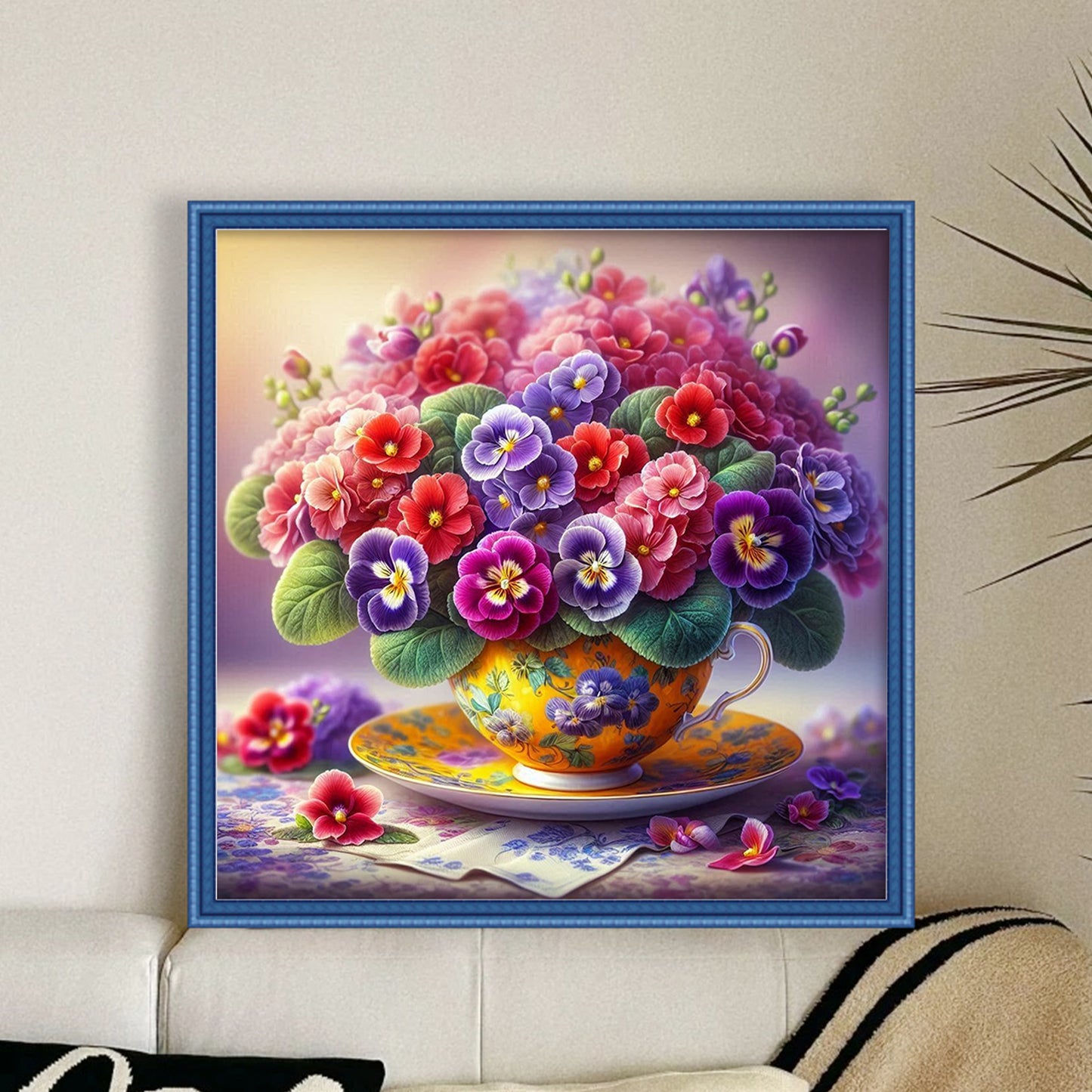 Flower Teacup - Full 11CT Stamped Cross Stitch 40x40CM - Huacan