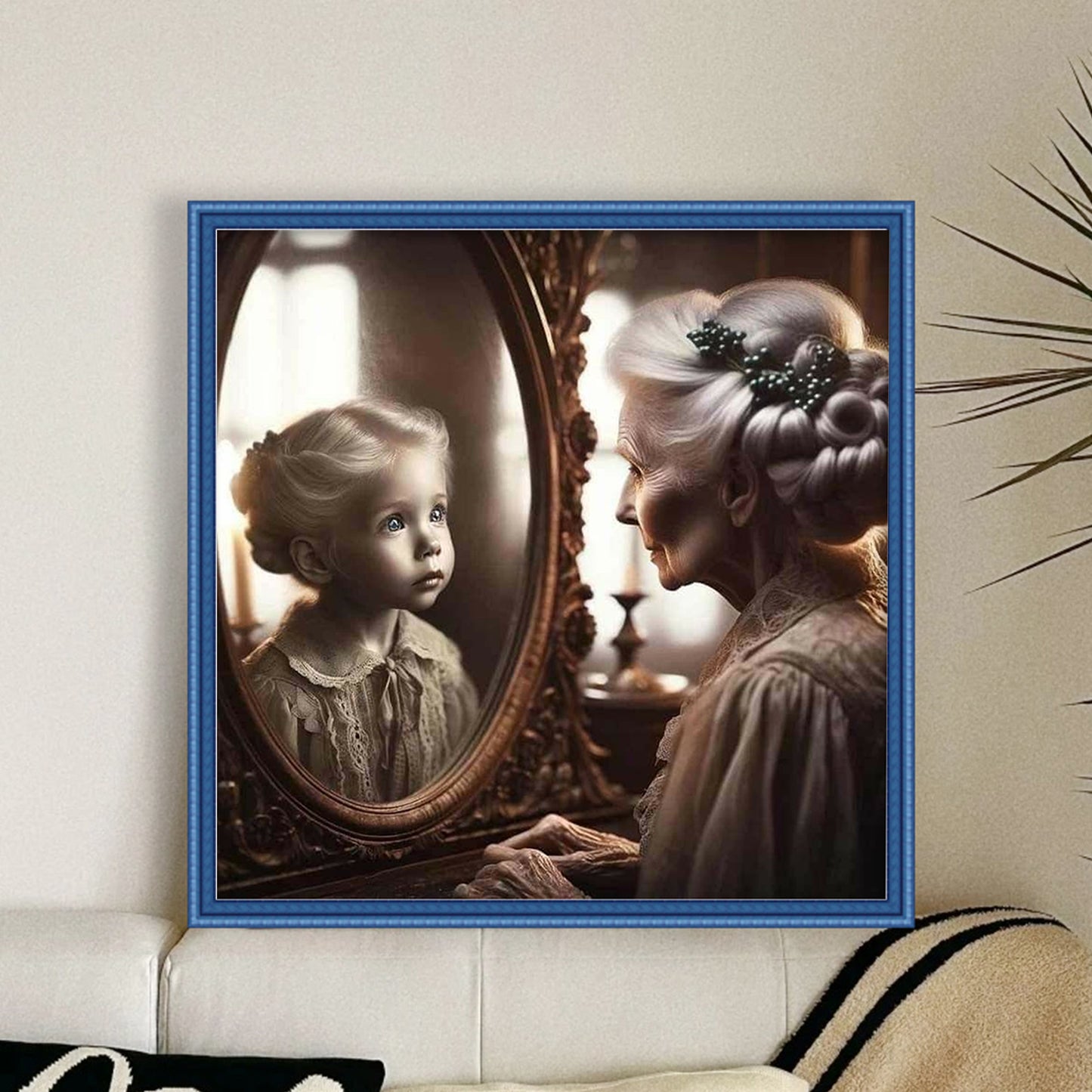 Girl In Mirror - Full 11CT Stamped Cross Stitch 45x45CM - Huacan