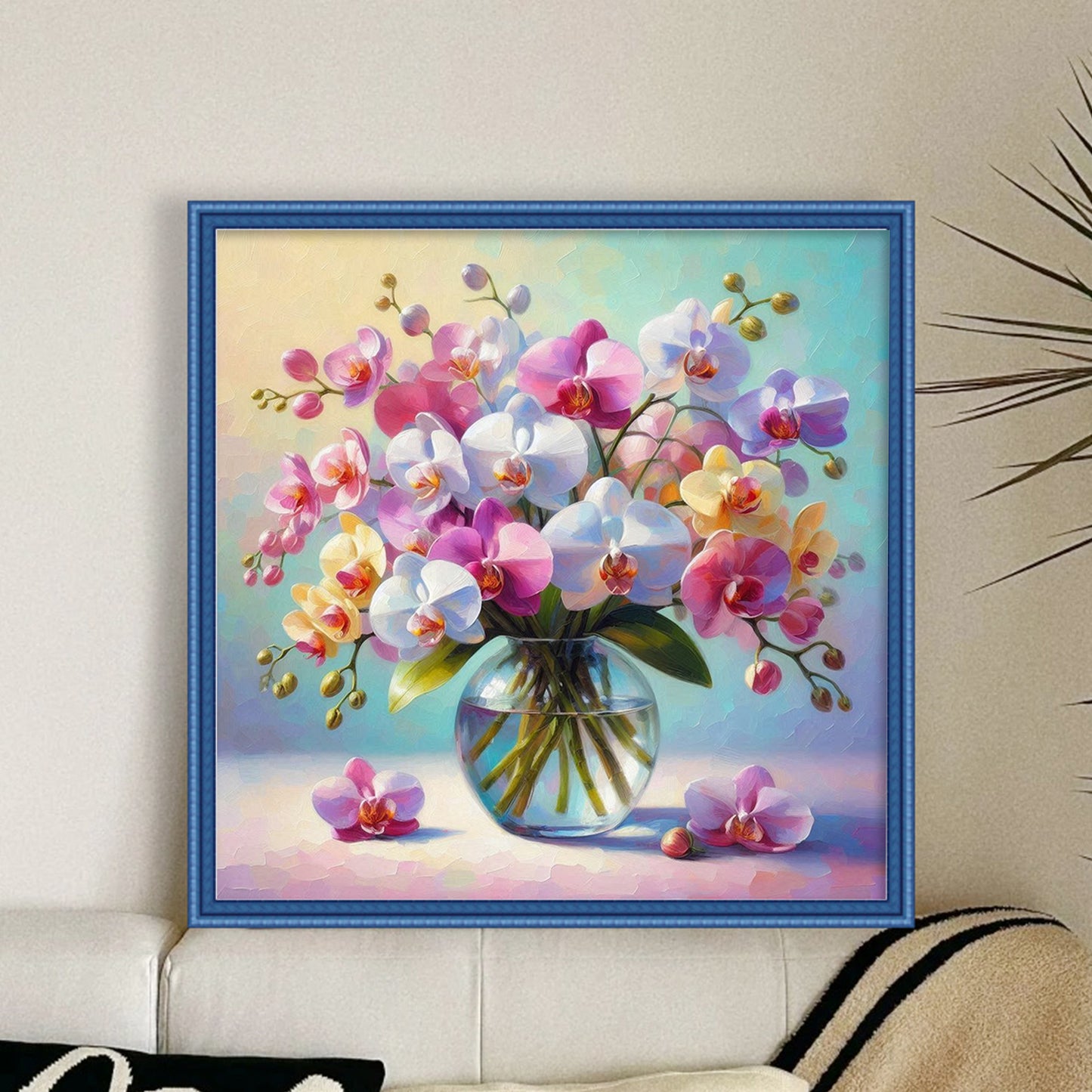 Vase With Phalaenopsis - Full 11CT Stamped Cross Stitch 45x45CM - Huacan