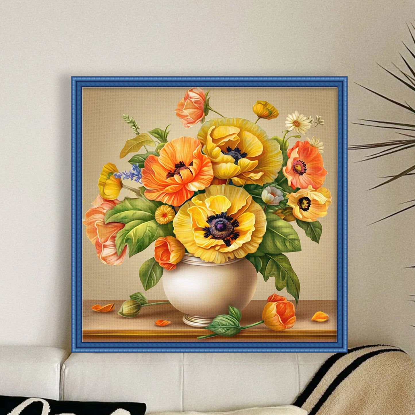 Vase With Poppies - Full 11CT Stamped Cross Stitch 45x45CM - Huacan