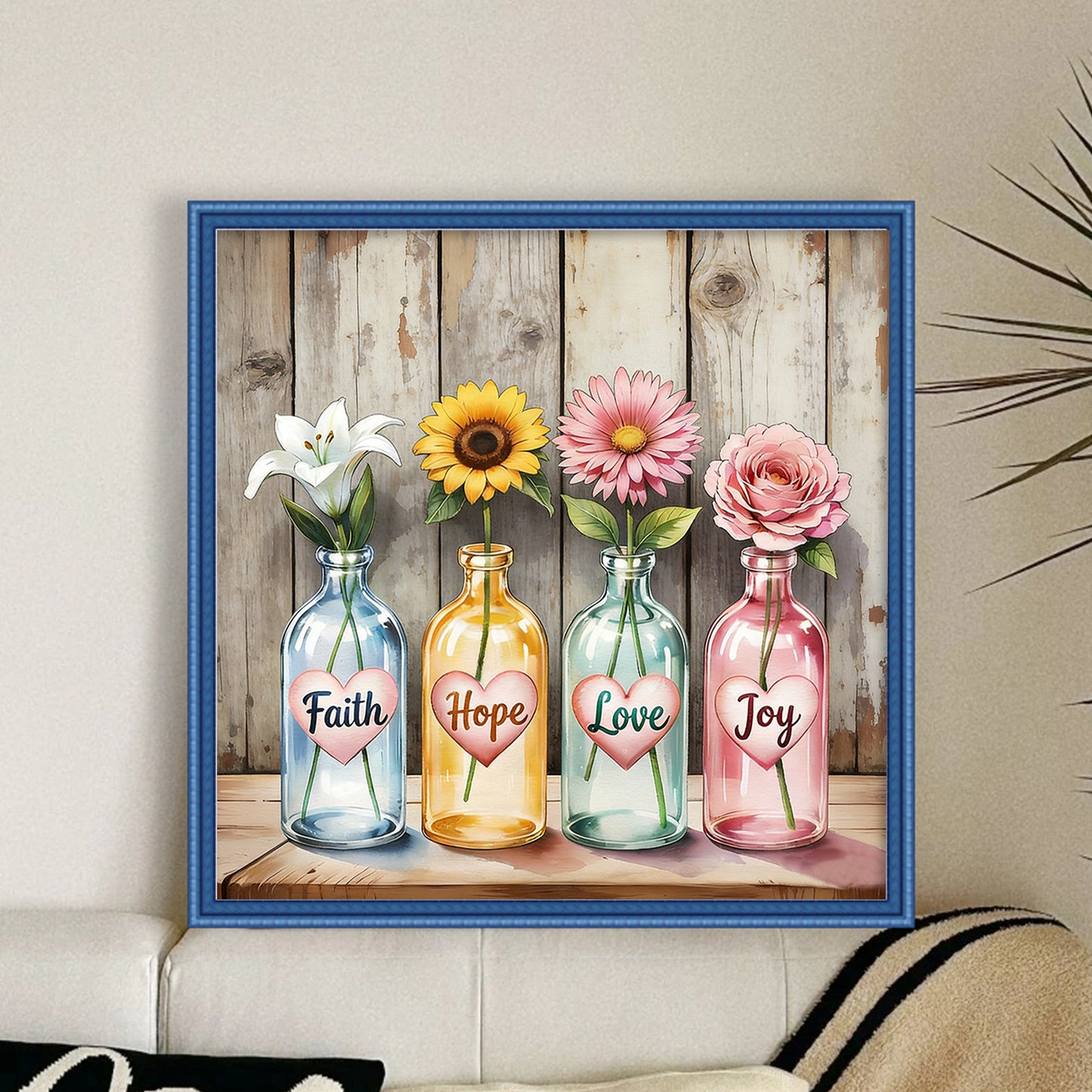 Glass Bottle With Flowers - Full 11CT Stamped Cross Stitch 45x45CM - Huacan