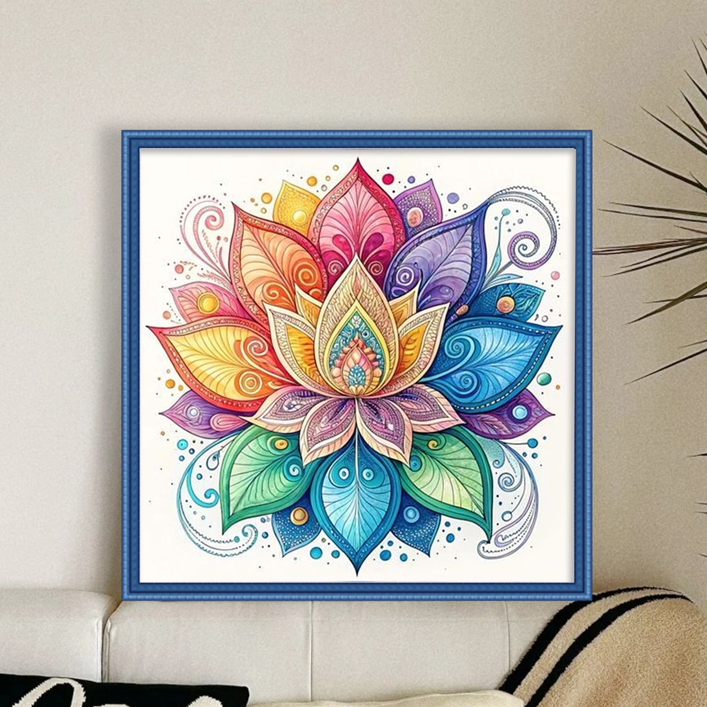 Mandala Lotus - Full 11CT Stamped Cross Stitch 45x45CM - Huacan