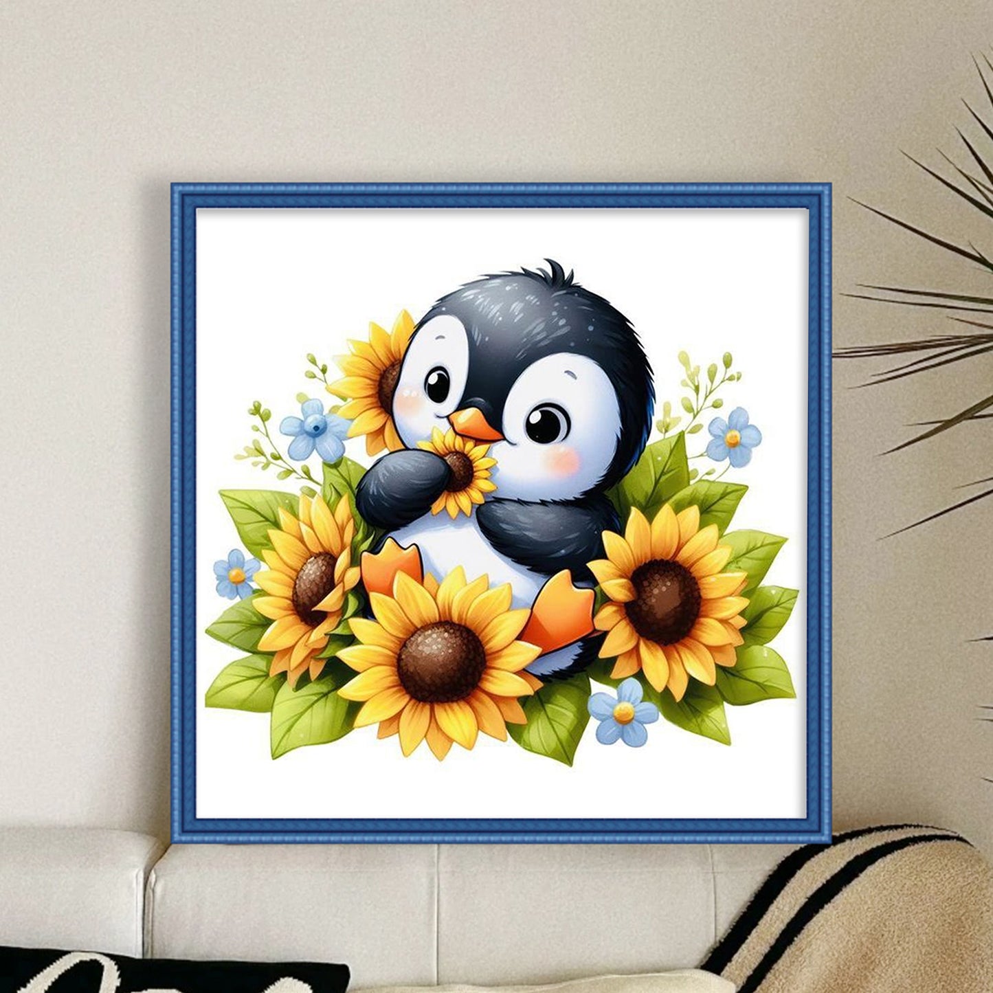 Penguin And Flowers - Full 18CT Stamped Cross Stitch 25x25CM - Huacan