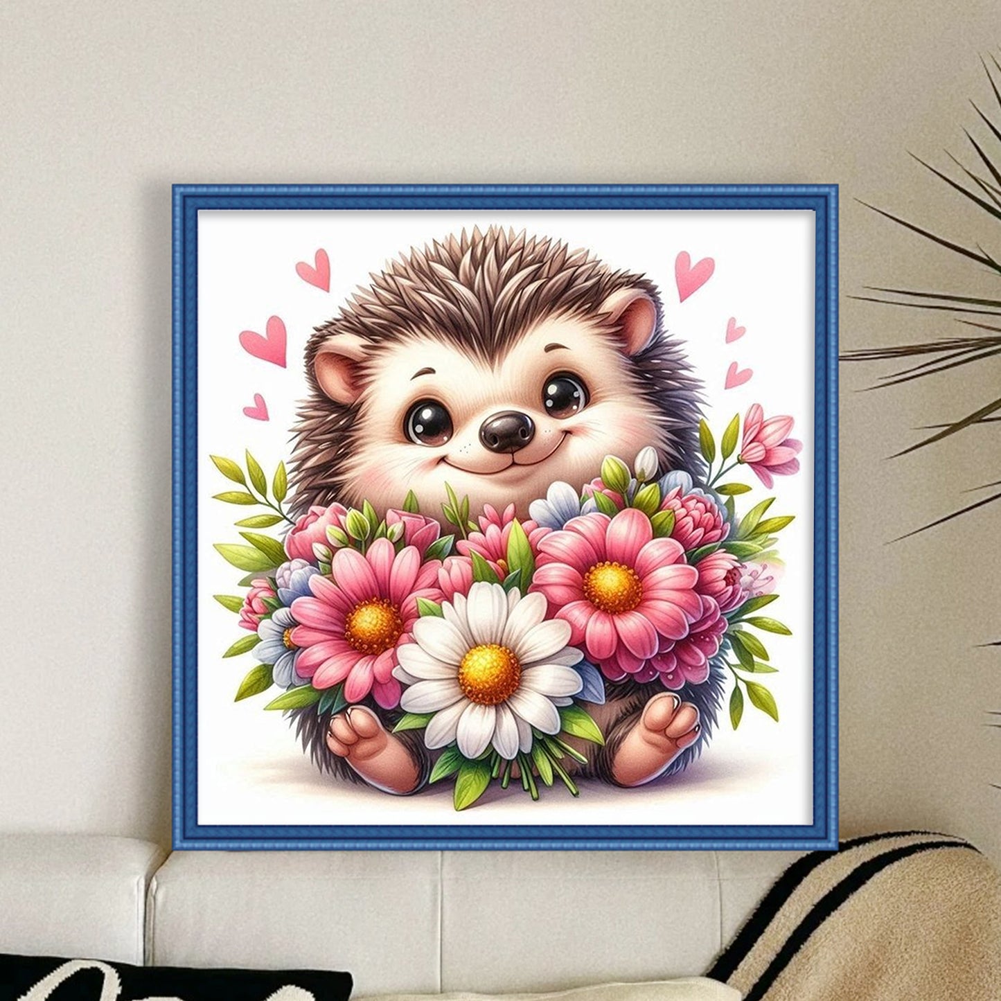 Hedgehog And Flowers - Full 18CT Stamped Cross Stitch 25x25CM - Huacan
