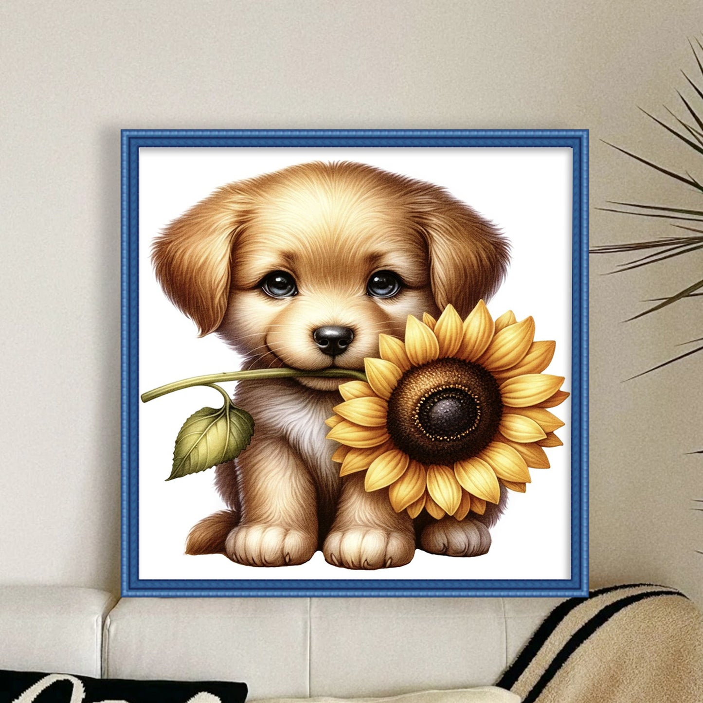 Golden Retriever And Flowers - Full 18CT Stamped Cross Stitch 25x25CM - Huacan
