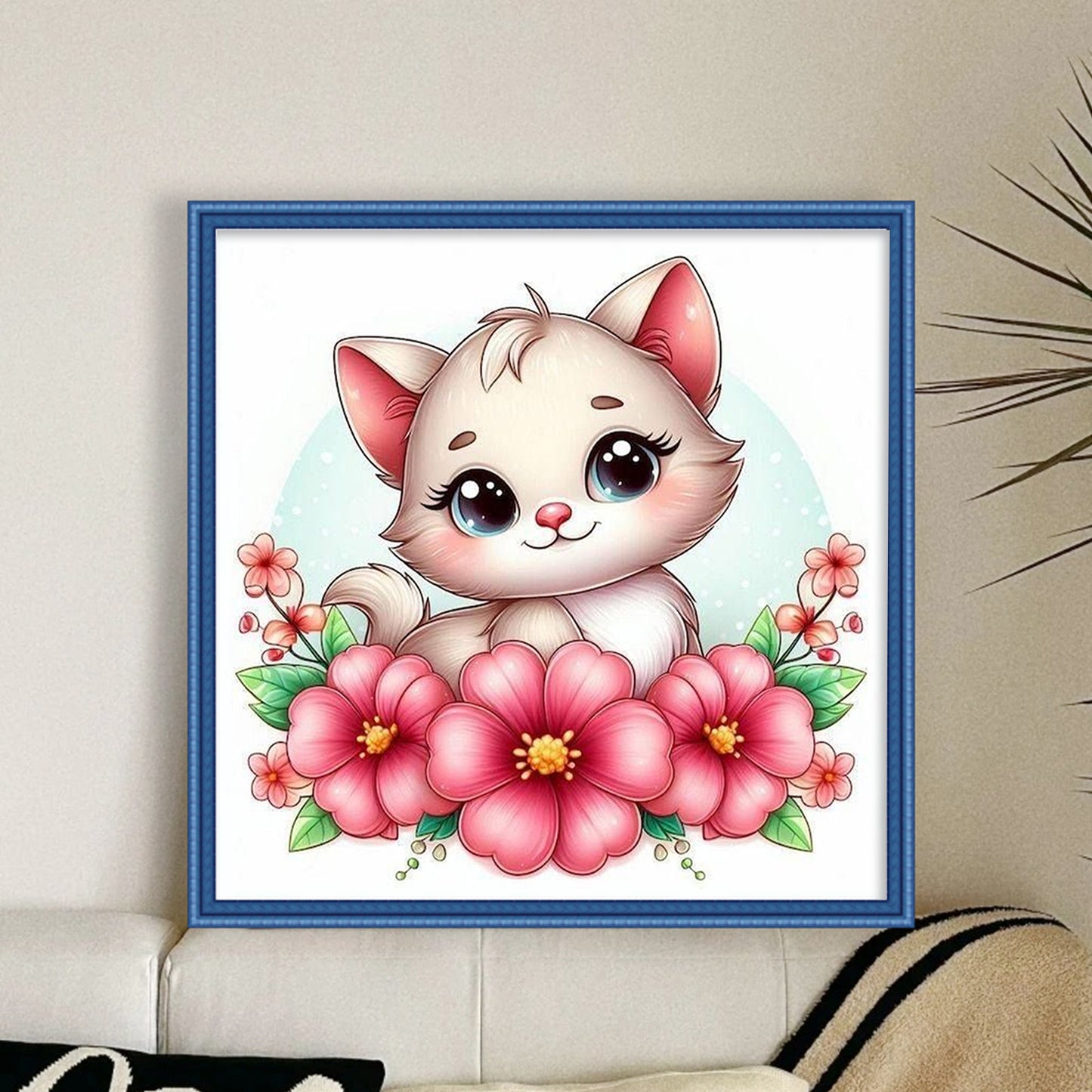 Cat And Flowers - Full 18CT Stamped Cross Stitch 25x25CM - Huacan